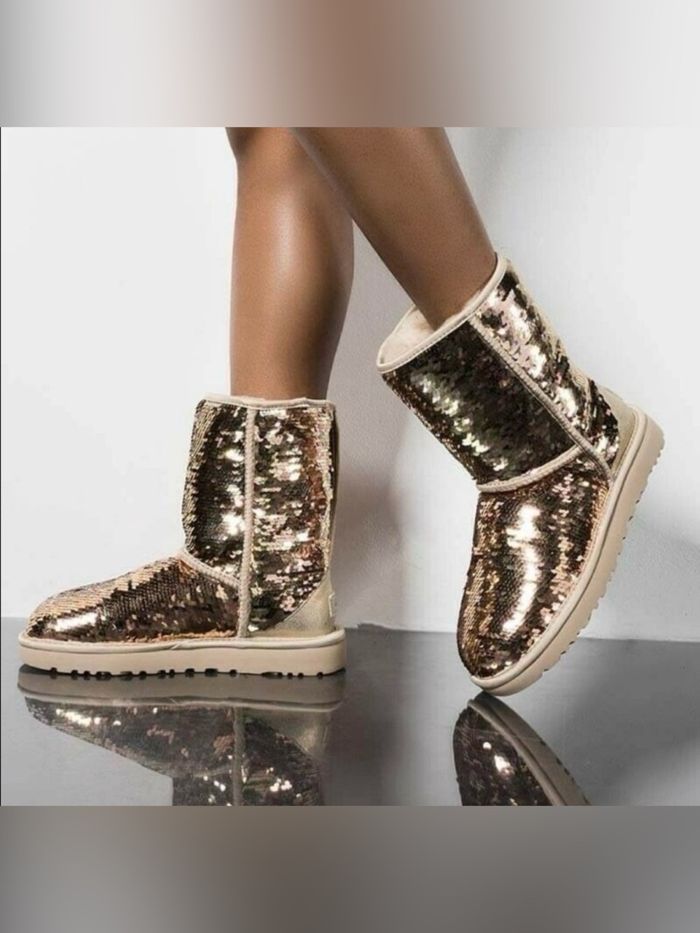 UGG Classic Gold Metallic Sequin Ankle Boots Size 7